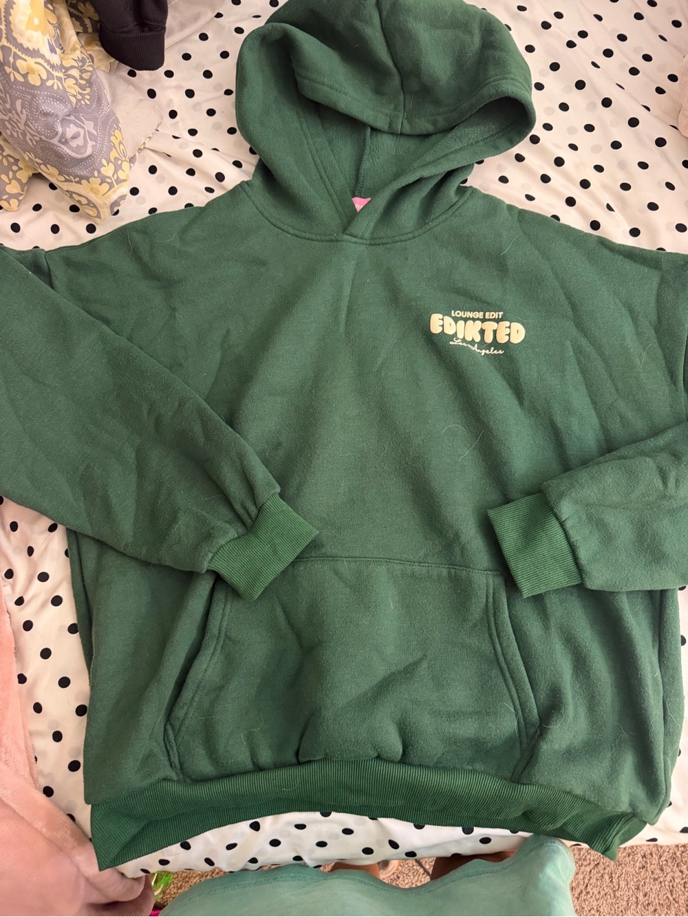 Edikted Green Pullover Hoodie with Yellow Logo